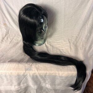 Women's Very Long Black Straight Hair Wig Costumes Morticia Kim Kardashian Dua